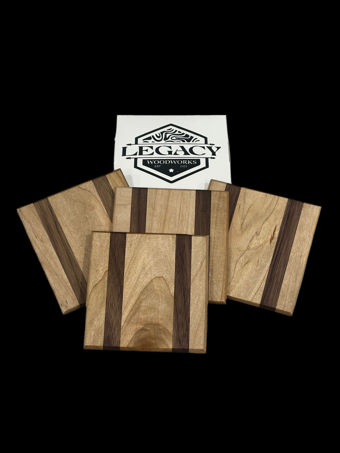 Maple and Black Walnut Wood Coaster Set