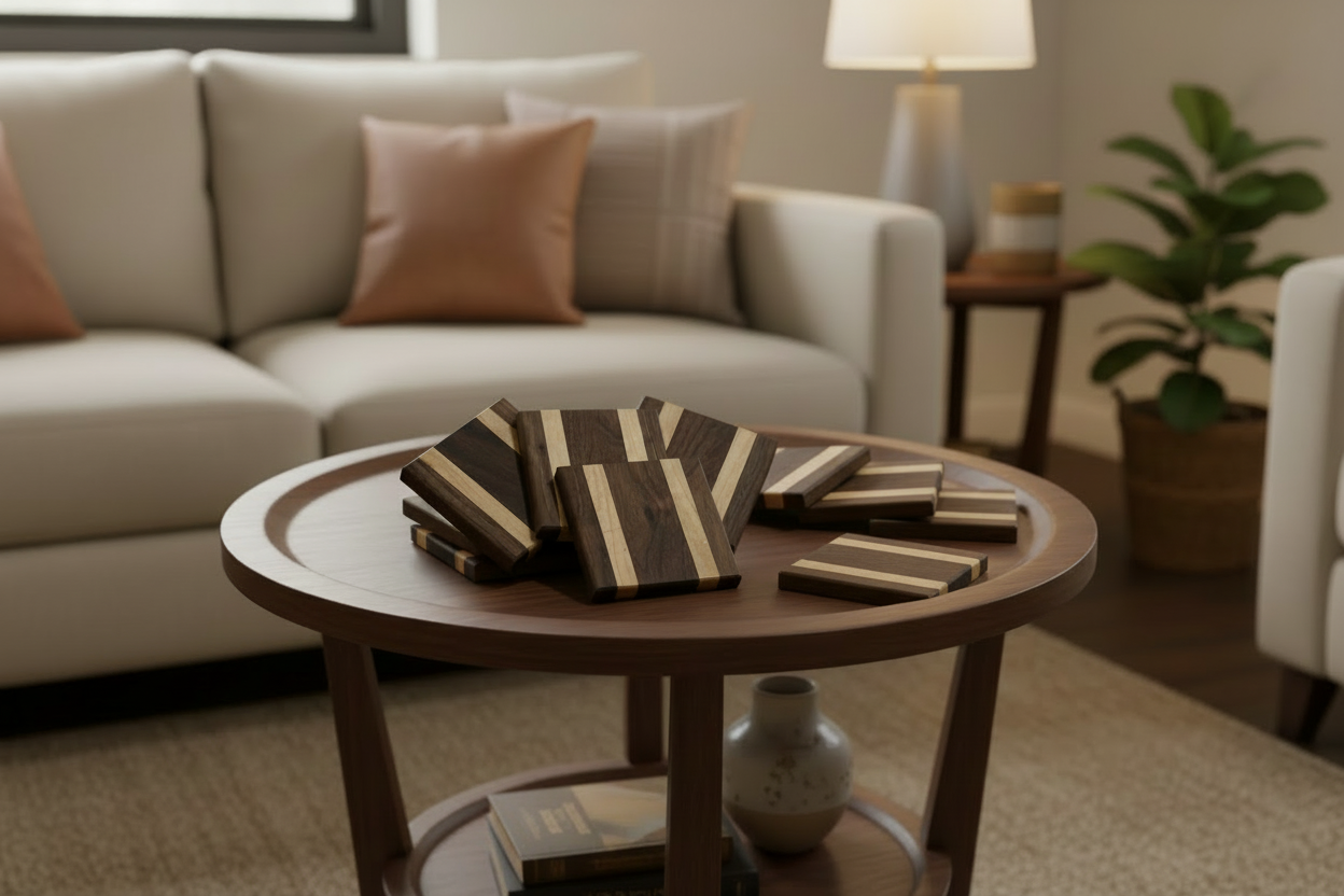 Black Walnut & Maple Wood Coaster Set