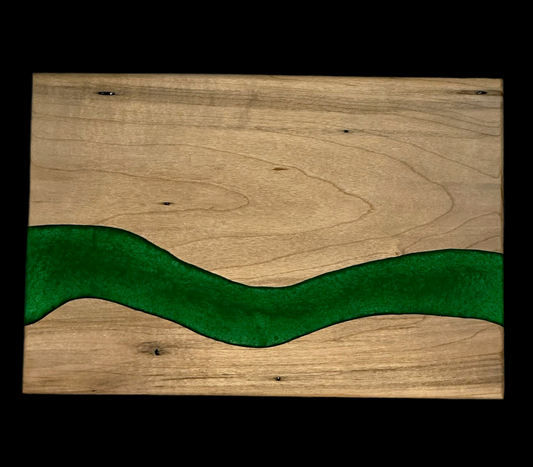 Custom Made Ambrosia Maple  River Cutting Board With Green Epoxy