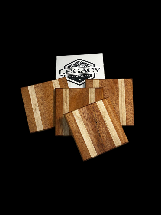 African Mahogany & Maple Wood Coaster Set