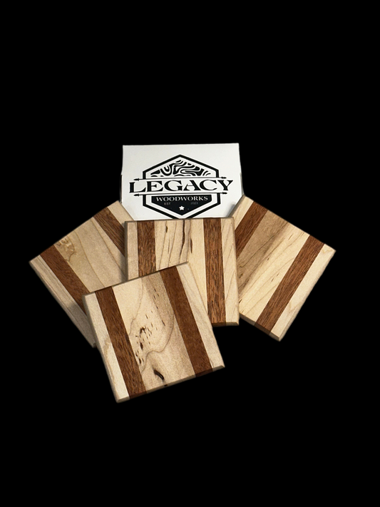 African Mahogany & Maple Wood Coaster Set