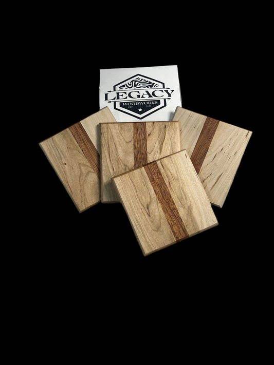 Maple and African Mahogany Wood Coaster Set